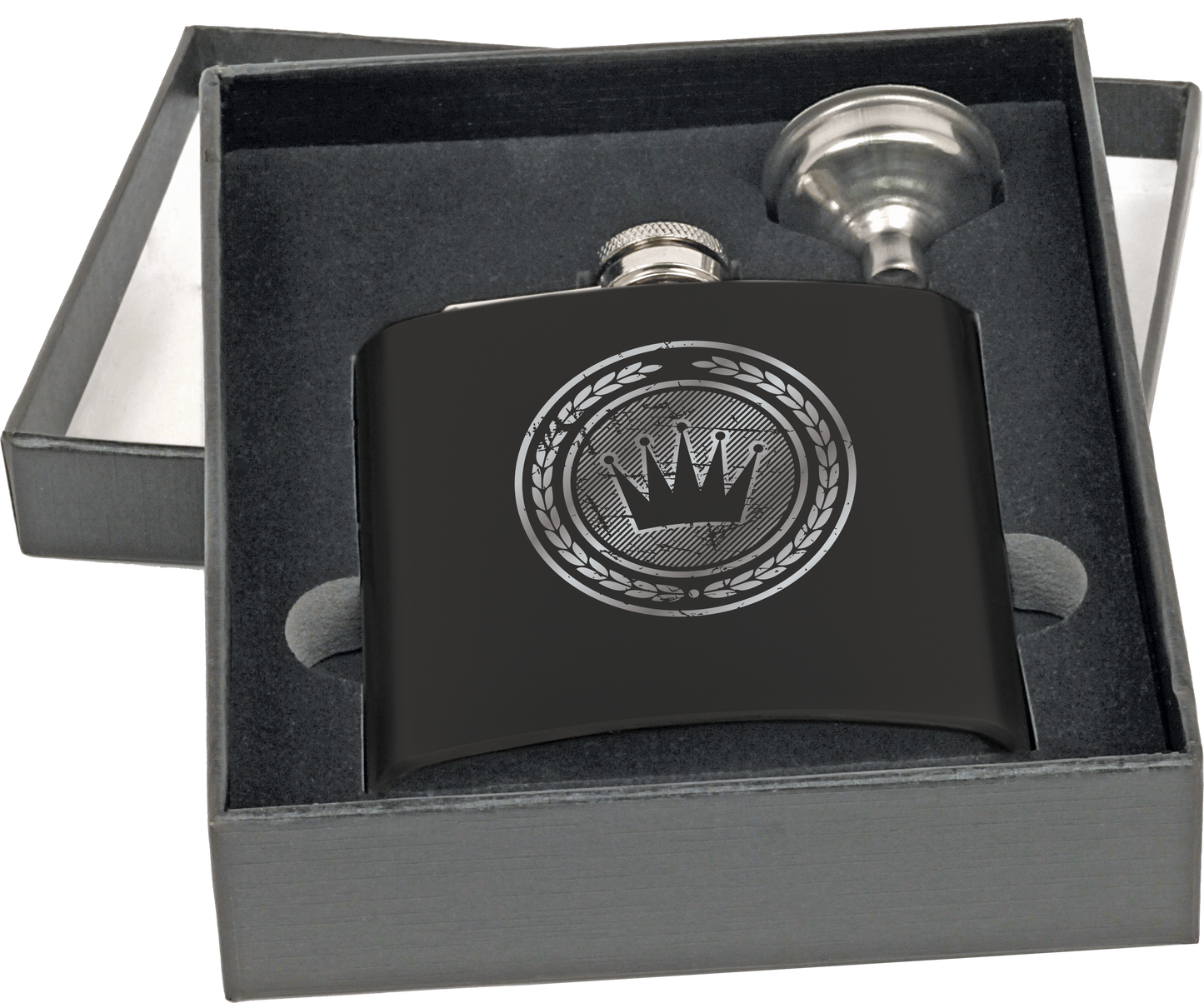 6 oz. Matte Black Flask Set in Black Presentation Box